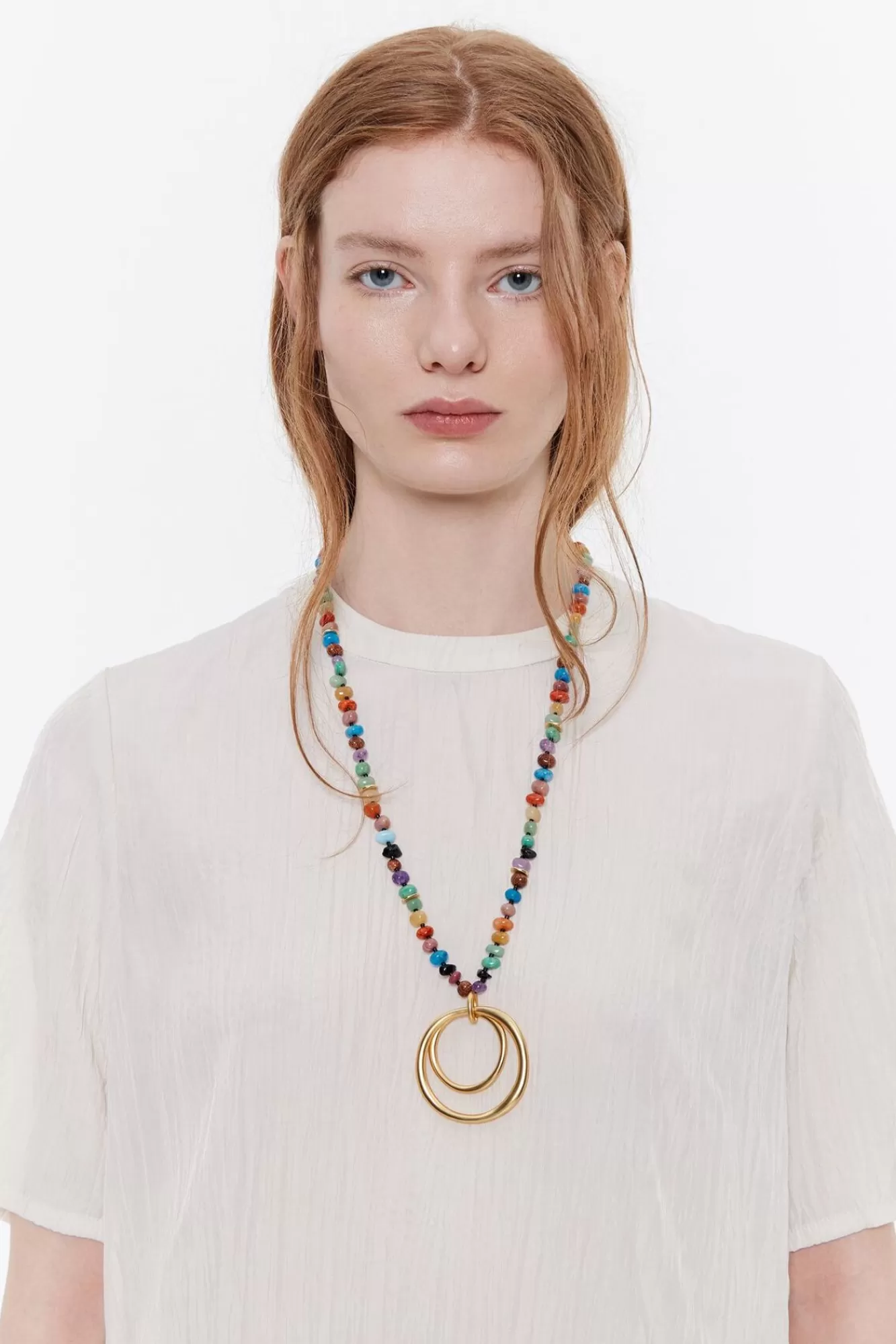 BIMBA Y LOLA Collar Piedras Multicolores Arandelas Dorado Mate Outlet