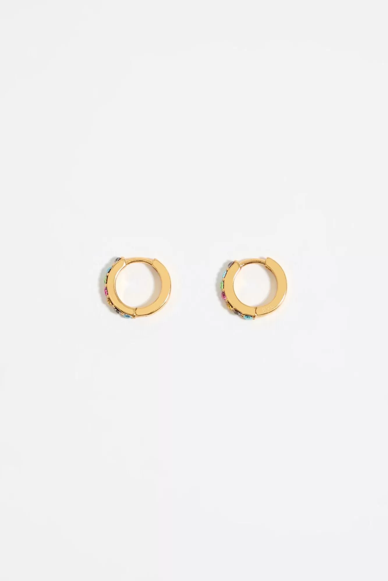 BIMBA Y LOLA Pendientes Aro Mini Dorado Cristales Multicolor Clearance