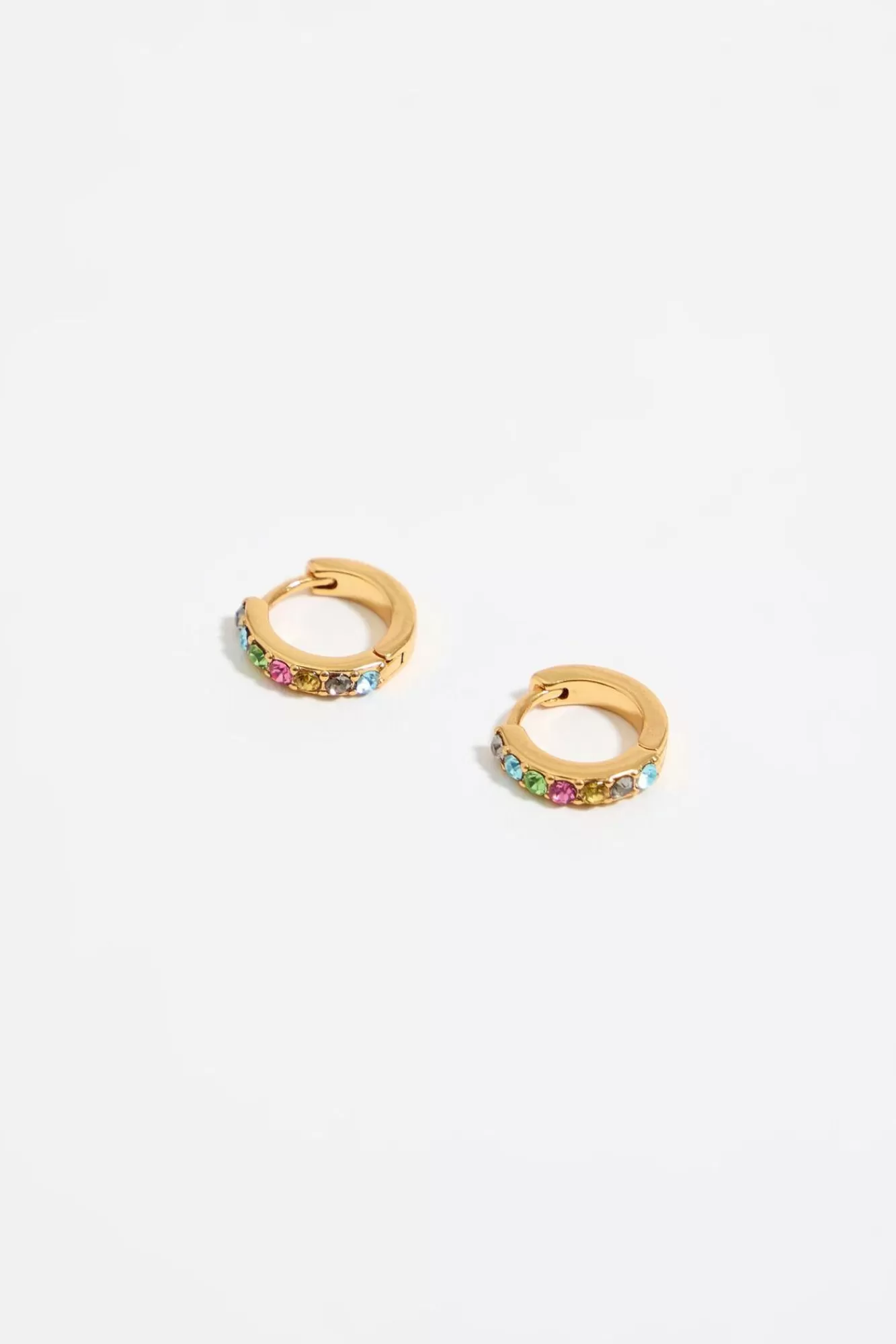 BIMBA Y LOLA Pendientes Aro Mini Dorado Cristales Multicolor Clearance