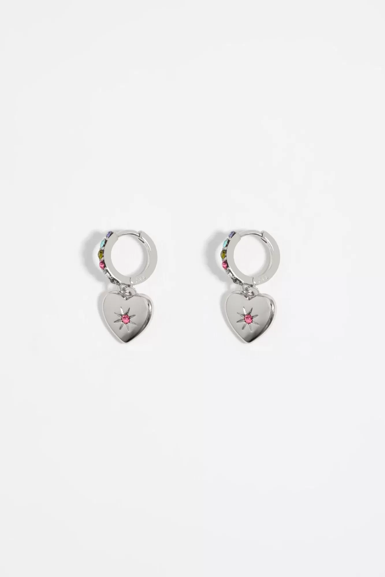 BIMBA Y LOLA Pendientes Aro Mini Plateado Cristales Y Corazon Flash Sale