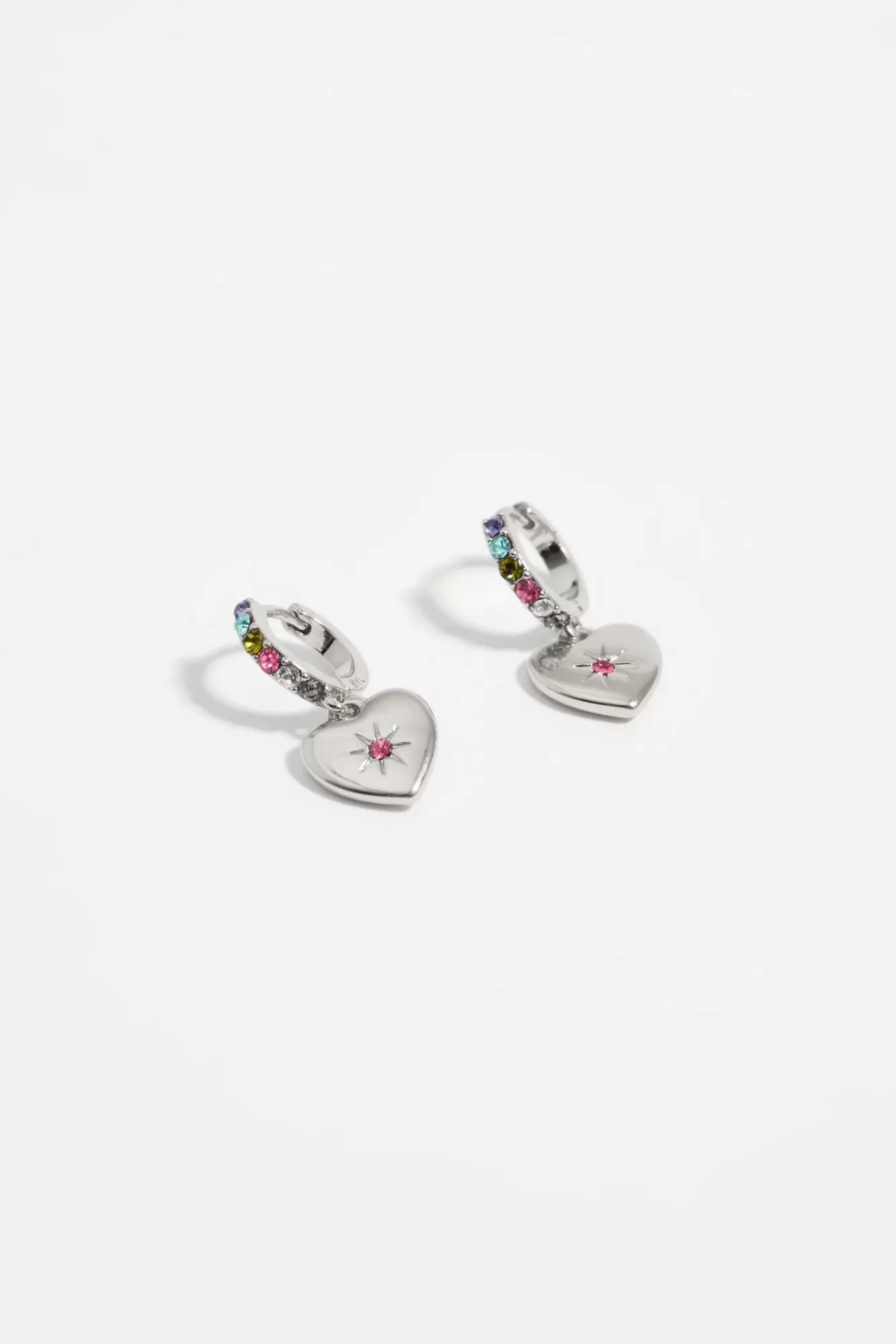 BIMBA Y LOLA Pendientes Aro Mini Plateado Cristales Y Corazon Flash Sale