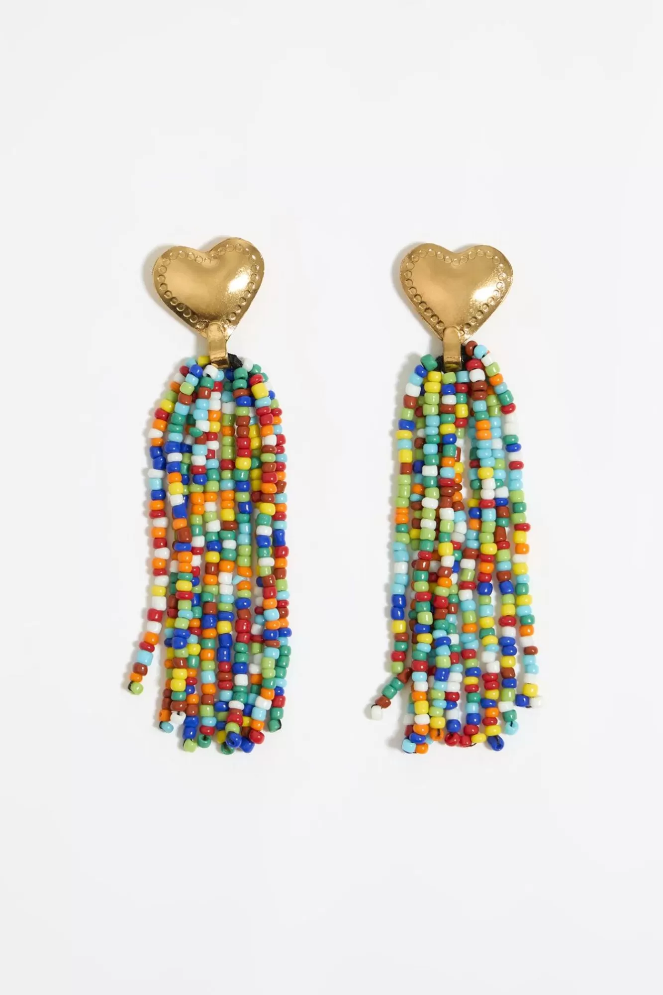 BIMBA Y LOLA Pendientes Corazon Dorado Abalorios Multicolores Hot