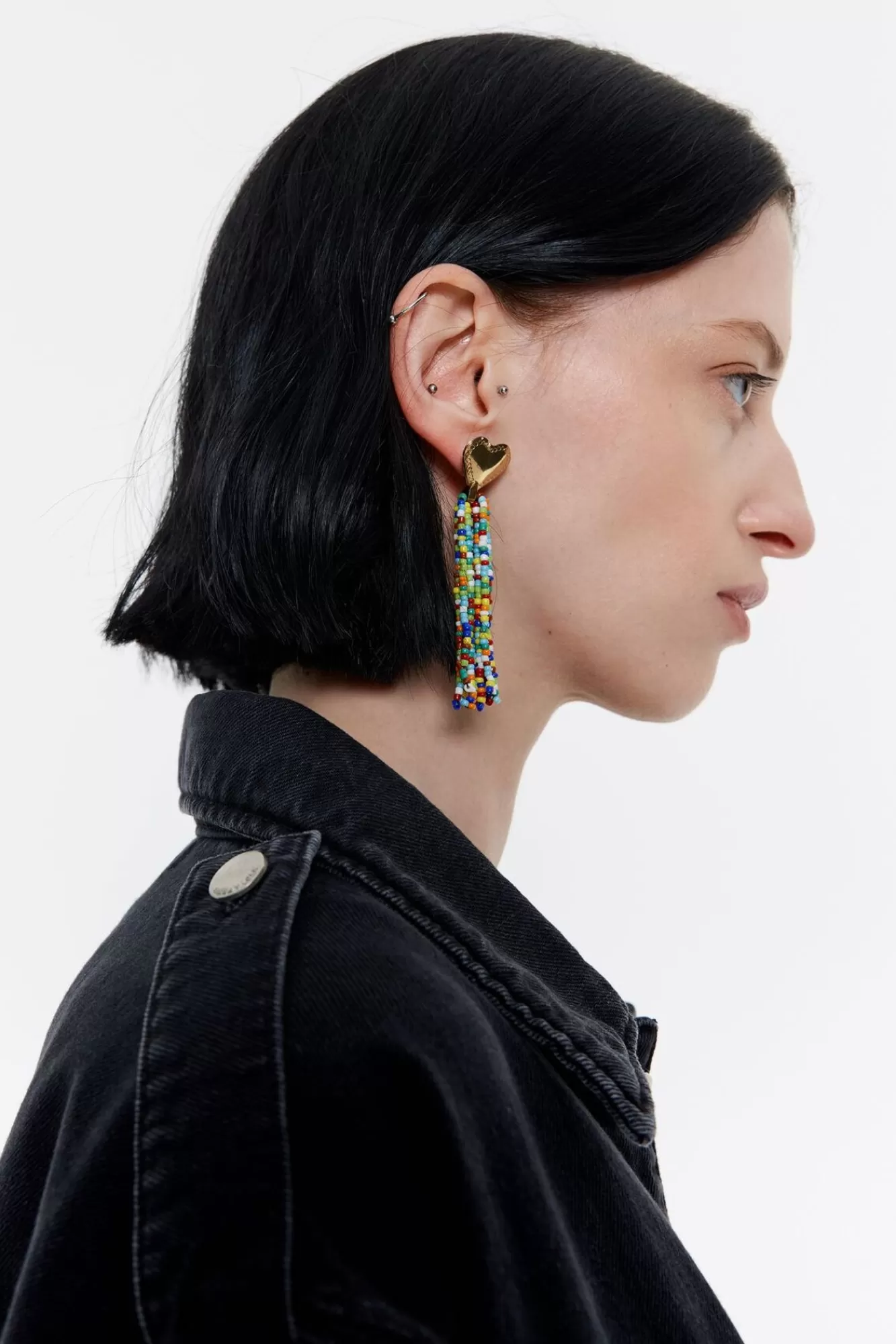 BIMBA Y LOLA Pendientes Corazon Dorado Abalorios Multicolores Hot