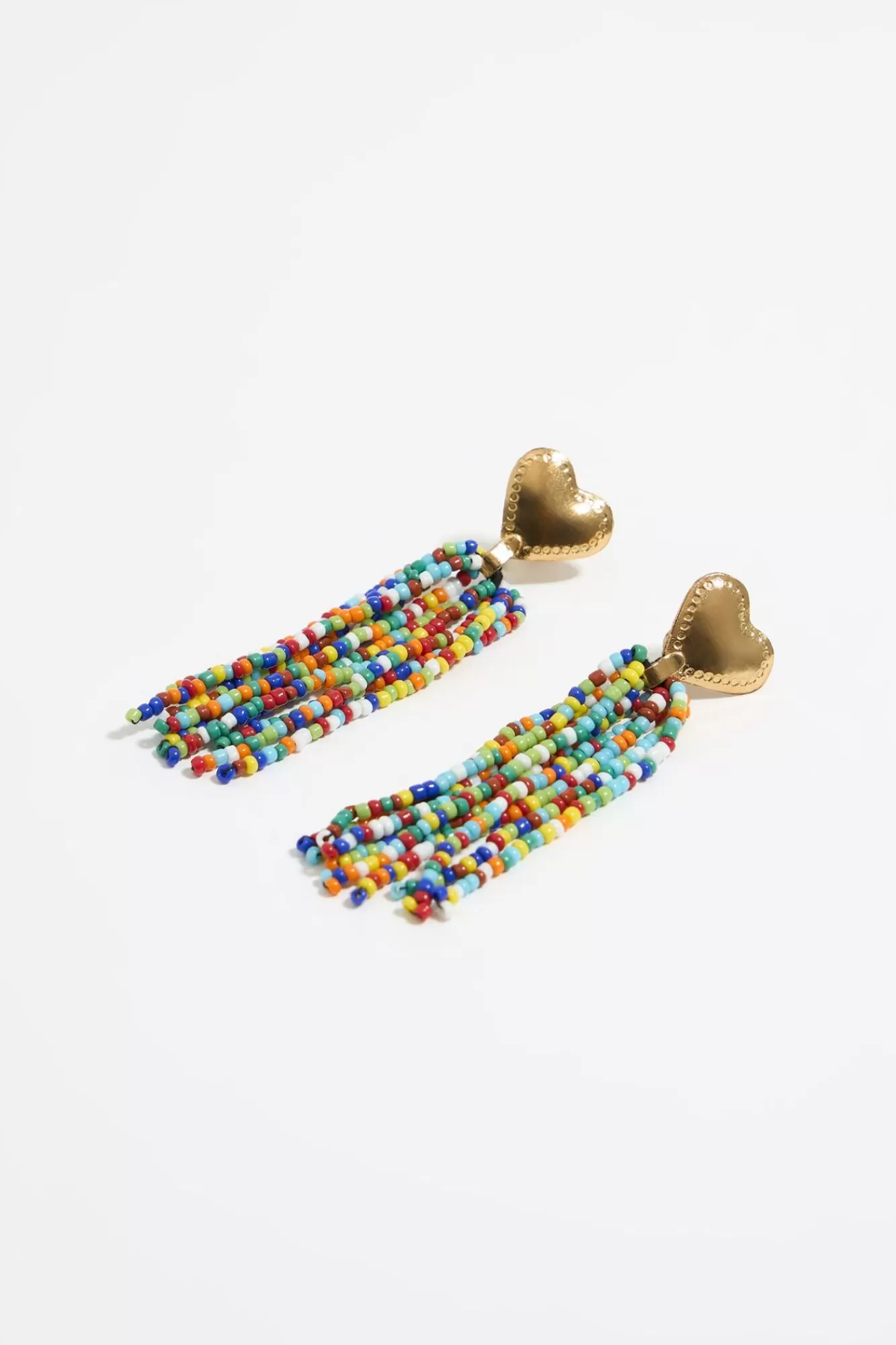 BIMBA Y LOLA Pendientes Corazon Dorado Abalorios Multicolores Hot