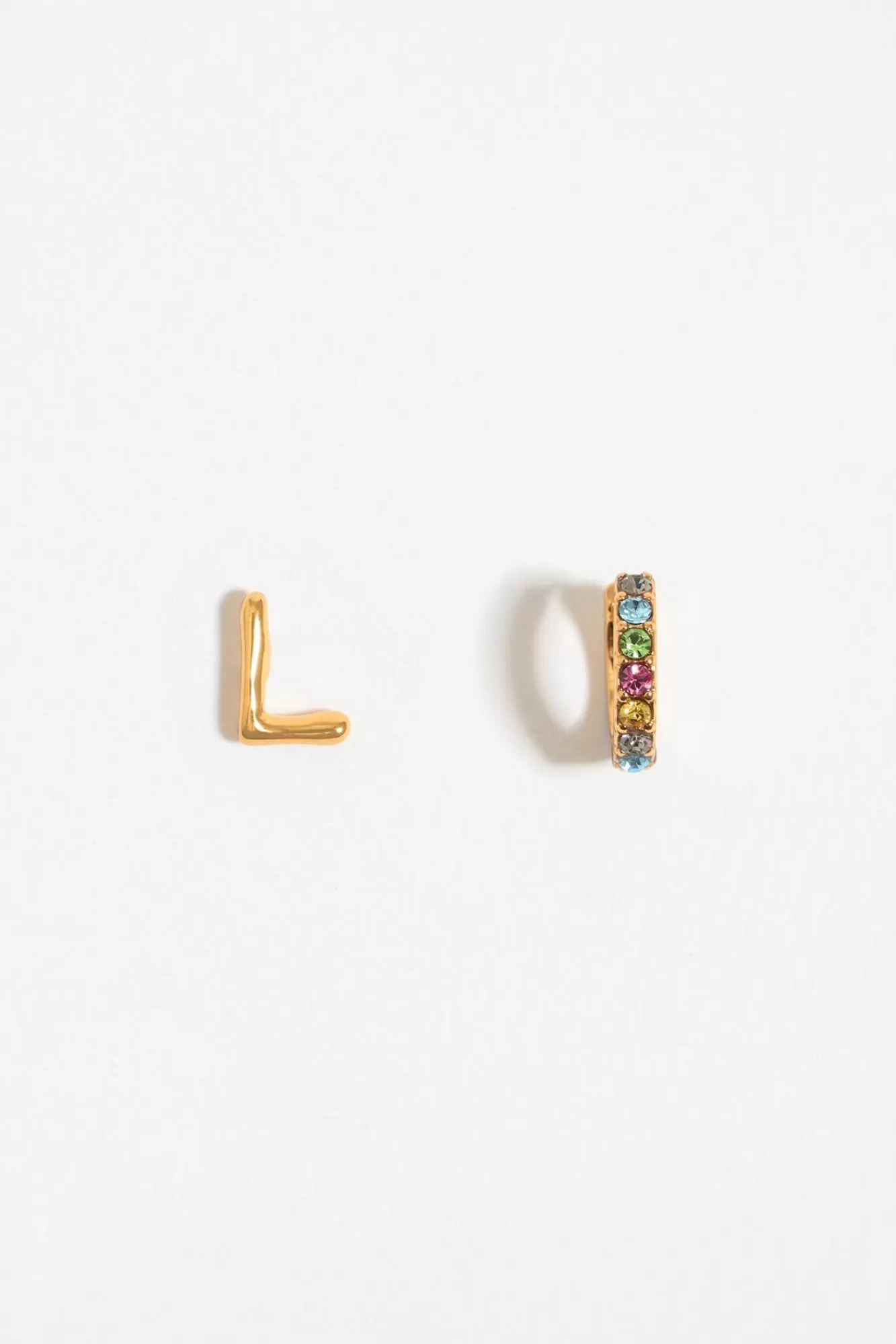 BIMBA Y LOLA Pendientes Letra L Y Aro Mini Cristales Multicolores Fashion