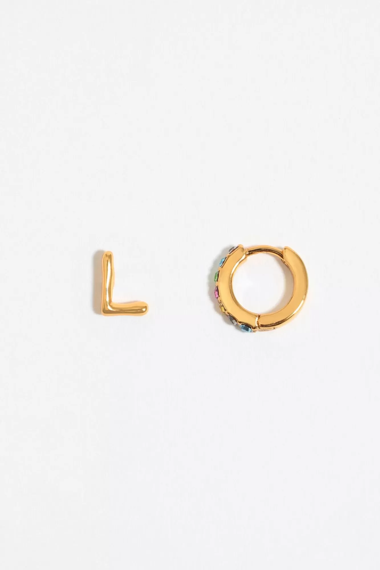 BIMBA Y LOLA Pendientes Letra L Y Aro Mini Cristales Multicolores Fashion