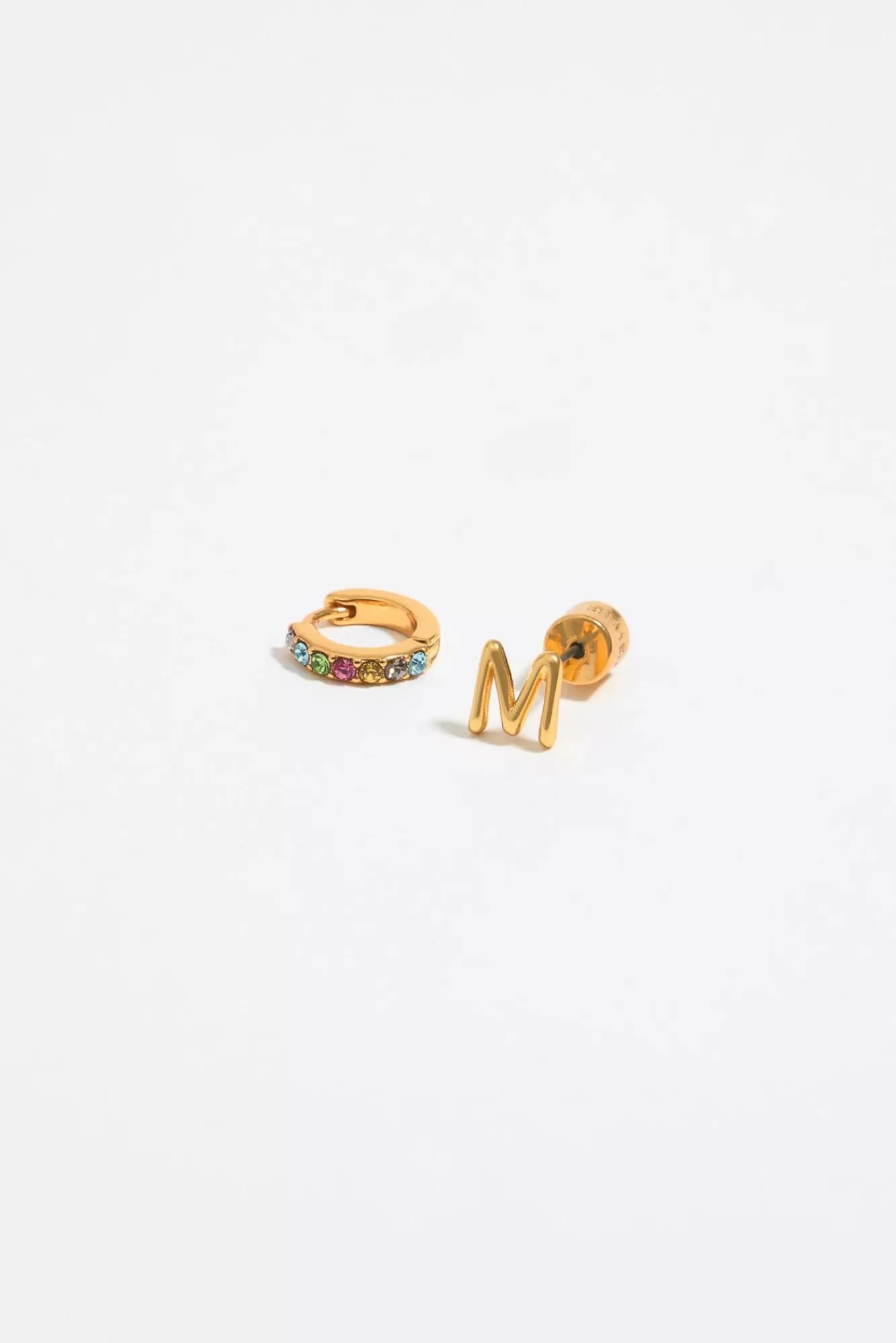 BIMBA Y LOLA Pendientes Letra M Y Aro Mini Cristales Multicolores New