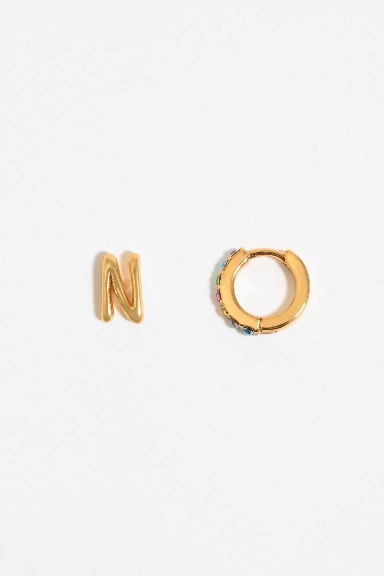 BIMBA Y LOLA Pendientes Letra N Y Aro Mini Cristales Multicolores Clearance