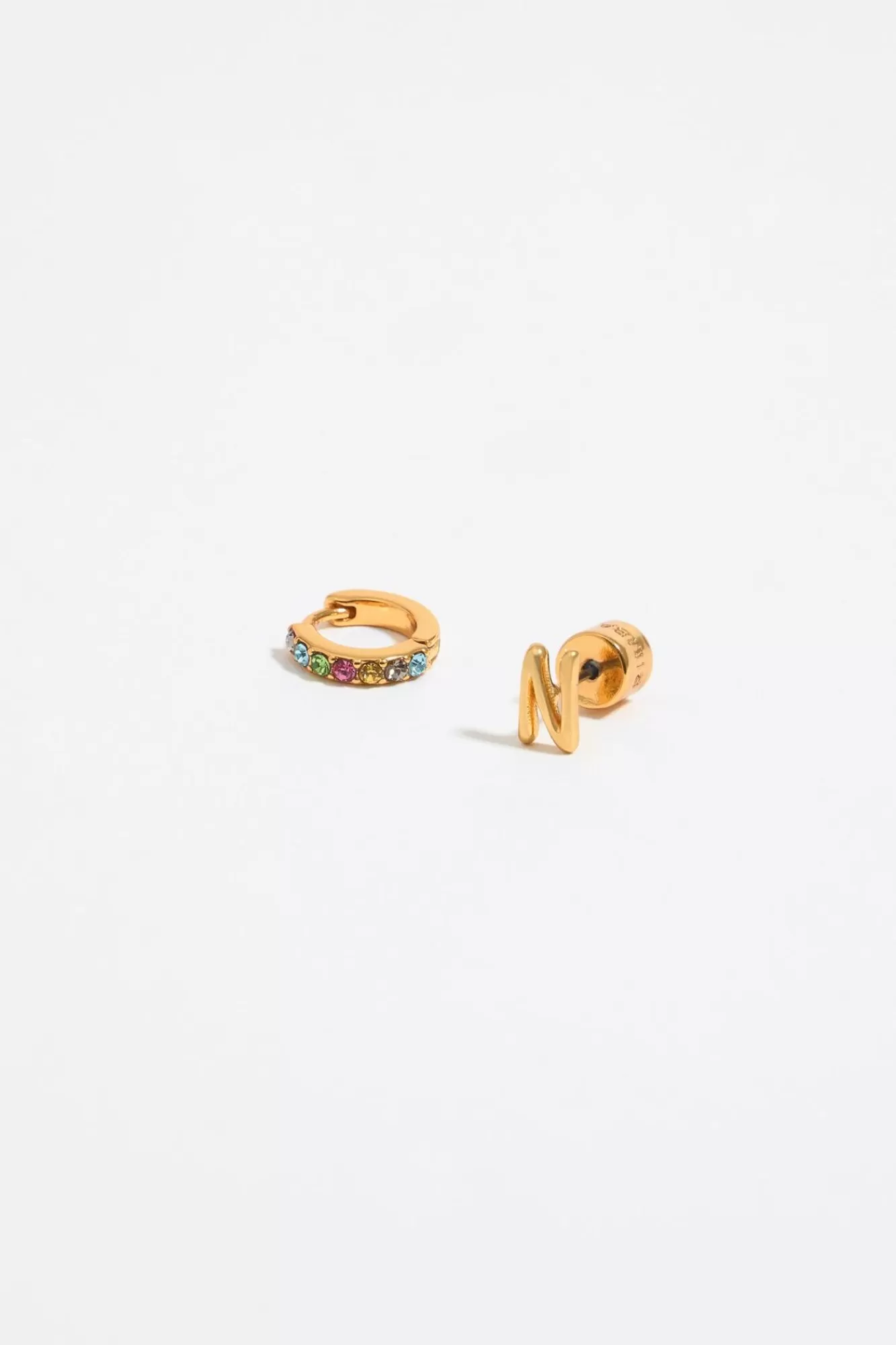 BIMBA Y LOLA Pendientes Letra N Y Aro Mini Cristales Multicolores Clearance