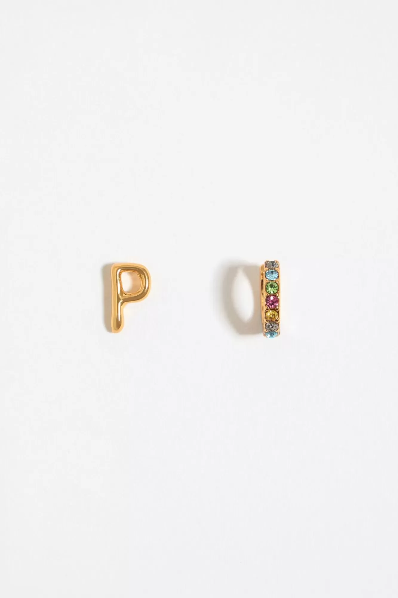 BIMBA Y LOLA Pendientes Letra P Y Aro Mini Cristales Multicolores New