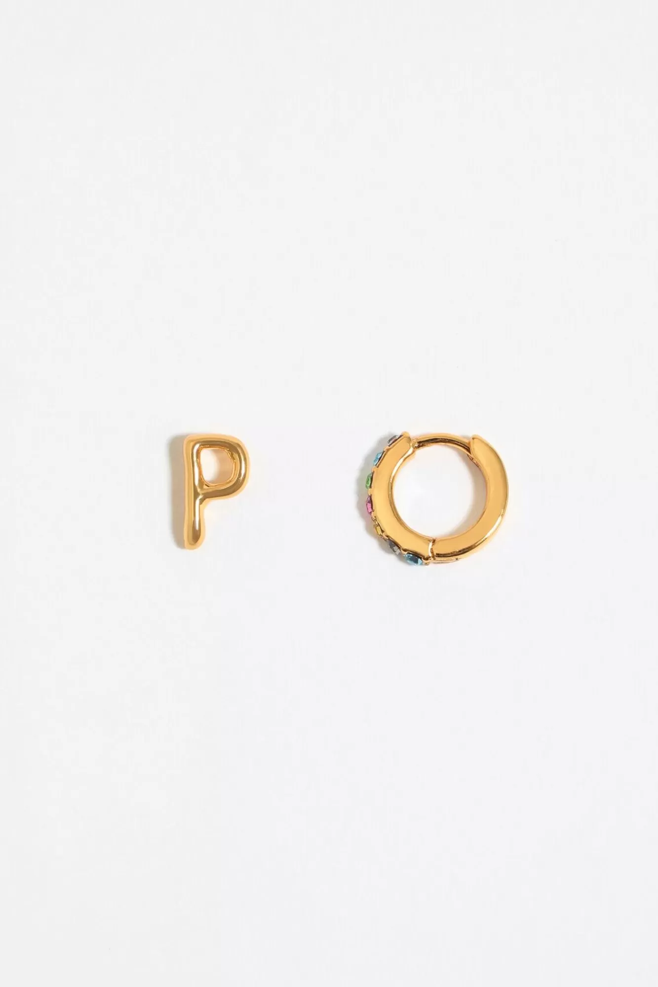 BIMBA Y LOLA Pendientes Letra P Y Aro Mini Cristales Multicolores New