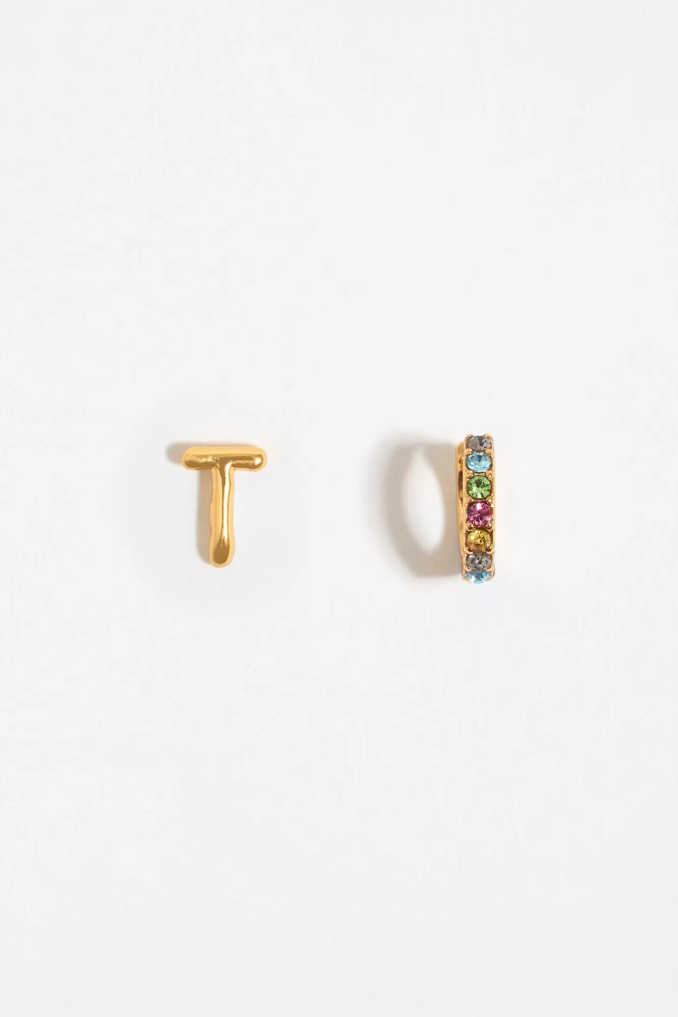 BIMBA Y LOLA Pendientes Letra T Y Aro Mini Cristales Multicolores Best Sale