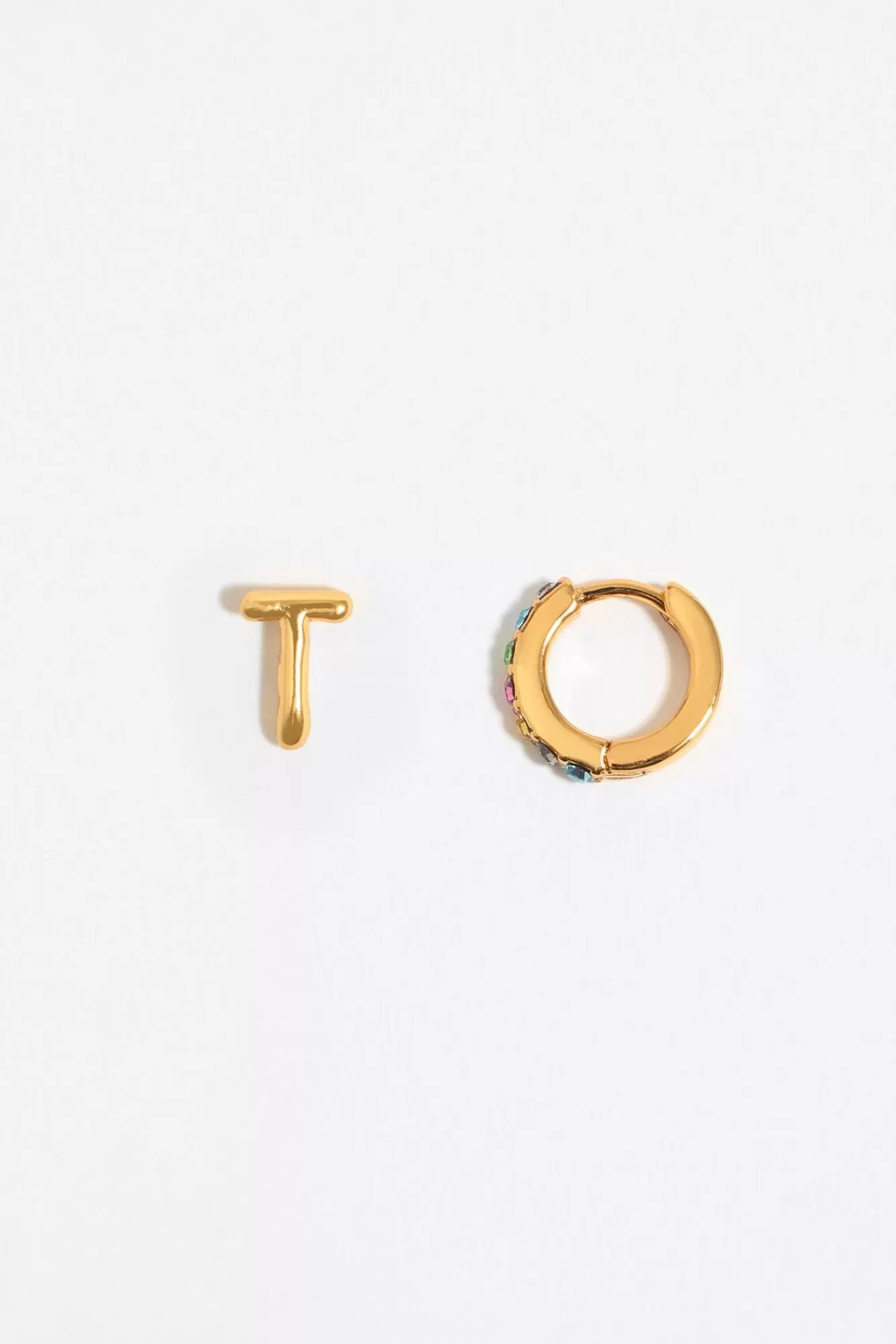 BIMBA Y LOLA Pendientes Letra T Y Aro Mini Cristales Multicolores Best Sale