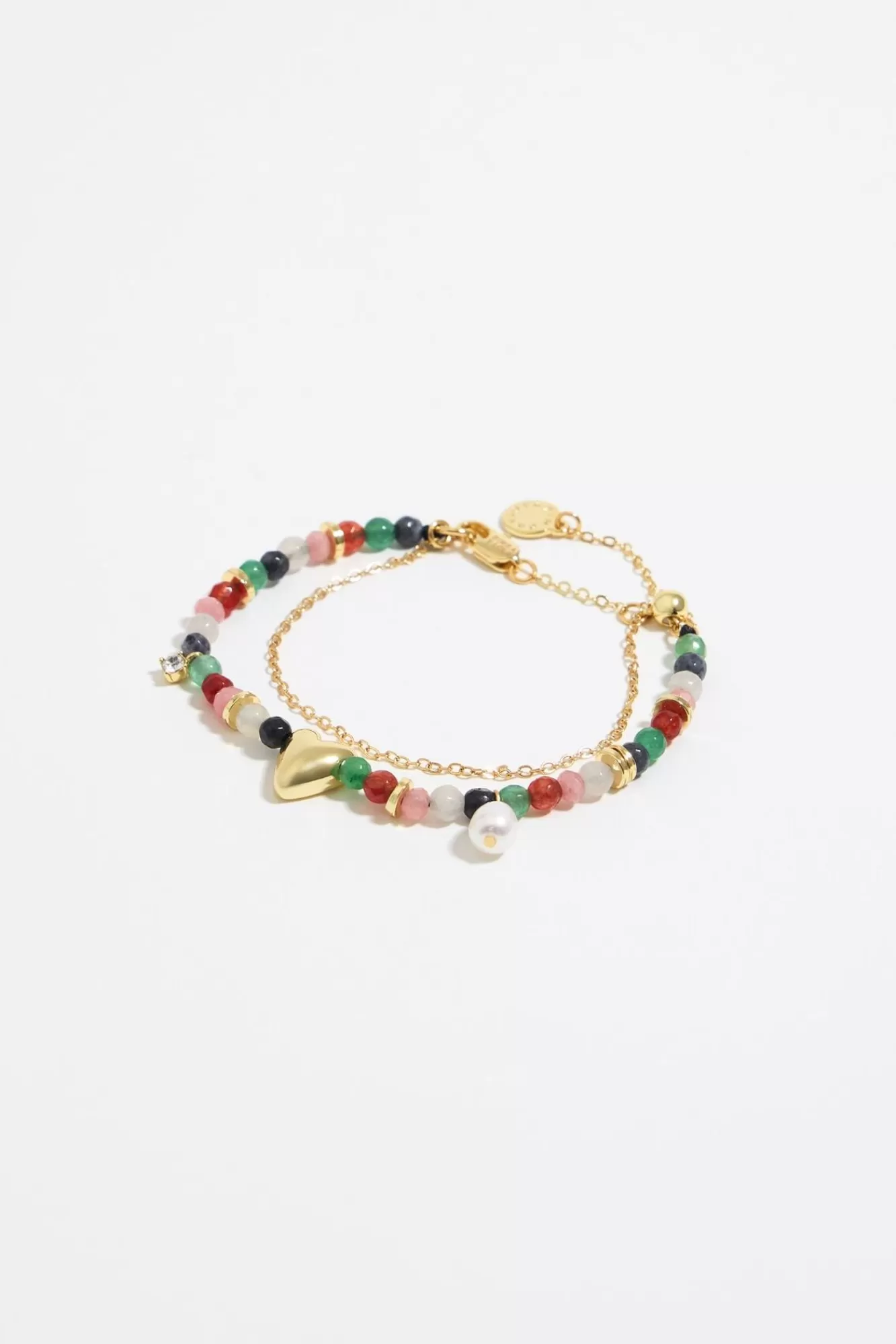 BIMBA Y LOLA Pulsera Doble Piedras Multicolores Y Cadena Dorada Discount