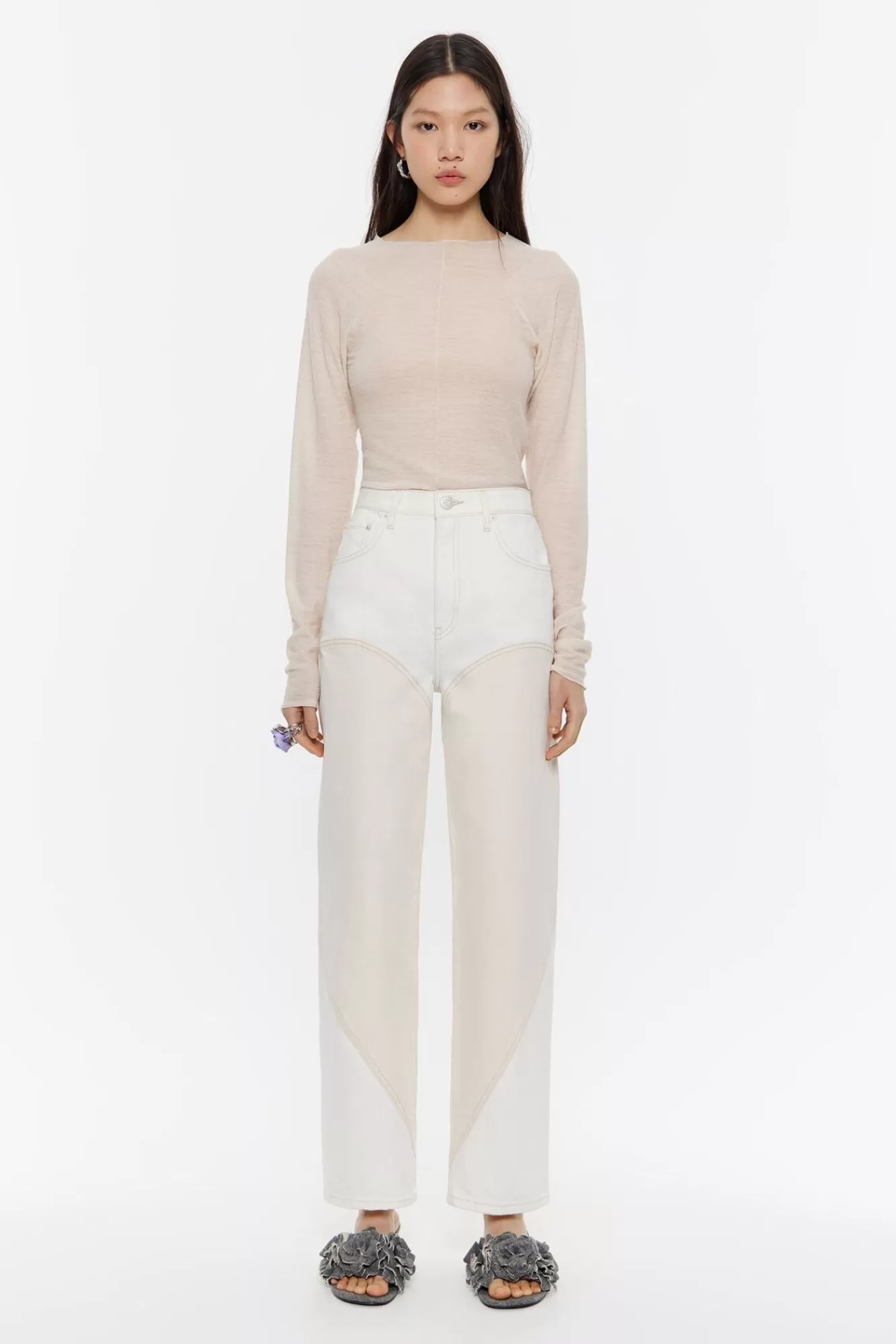 BIMBA Y LOLA Straight Cropped - Vaquero Alto Bicolor Crudo Outlet