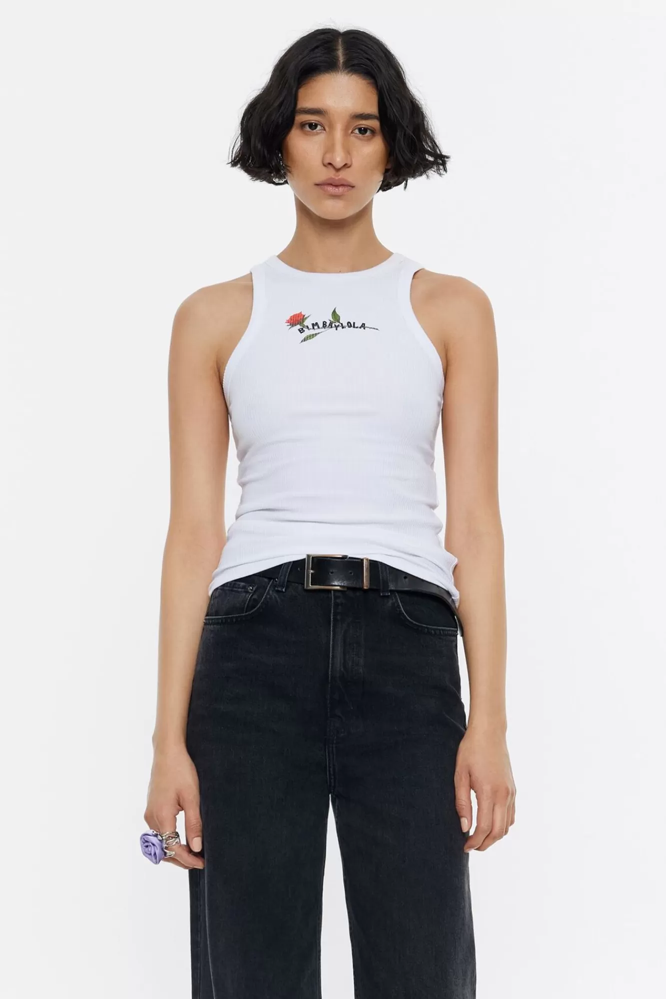 BIMBA Y LOLA Top Ajustado Logo Estampado Blanco Discount